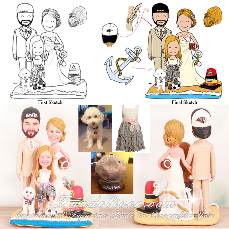 Family Wedding Cake Toppers with Southernmost Point Buoy and Anchor